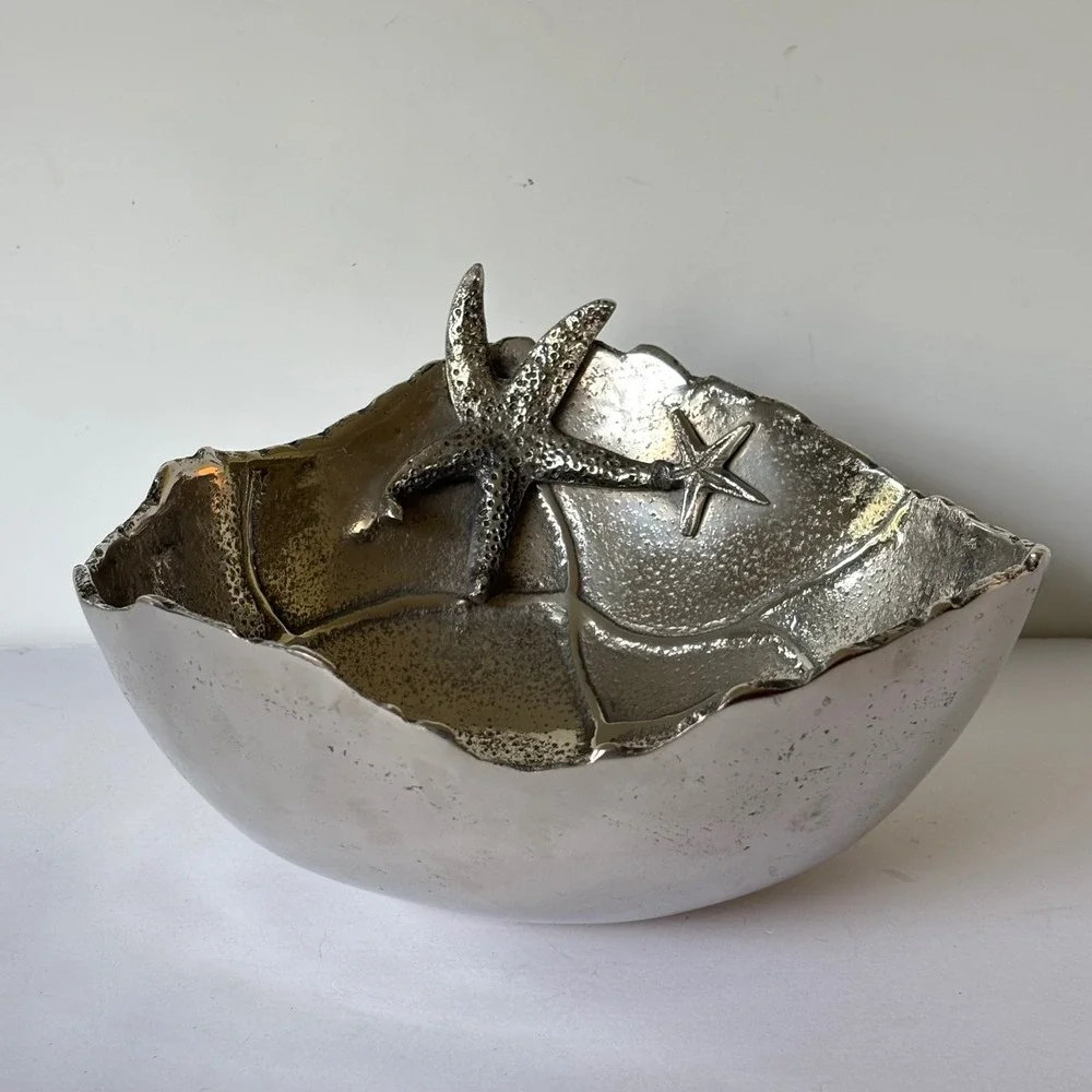 Mariposa Large Starfish Serving Salad Bowl Nautical Coastal‎ Decor Aluminum New